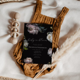 Invitación Baby in Bloom Moody Peony Dark Floral Baby Shower