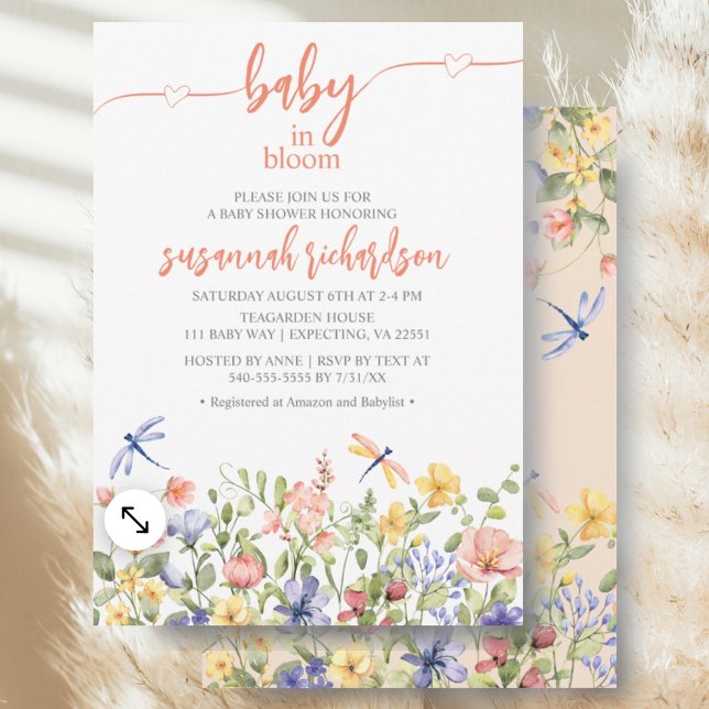 Invitación Baby in Bloom Peach Wildflower Baby Shower (Subido por el creador)