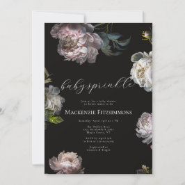 Invitación Baby in Bloom Peony Dark Floral Baby Sprinkle