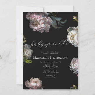 Invitación Baby in Bloom Peony Dark Floral Baby Sprinkle