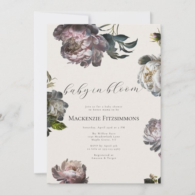 Invitación Baby in Bloom Peony Floral Baby Shower (Anverso)
