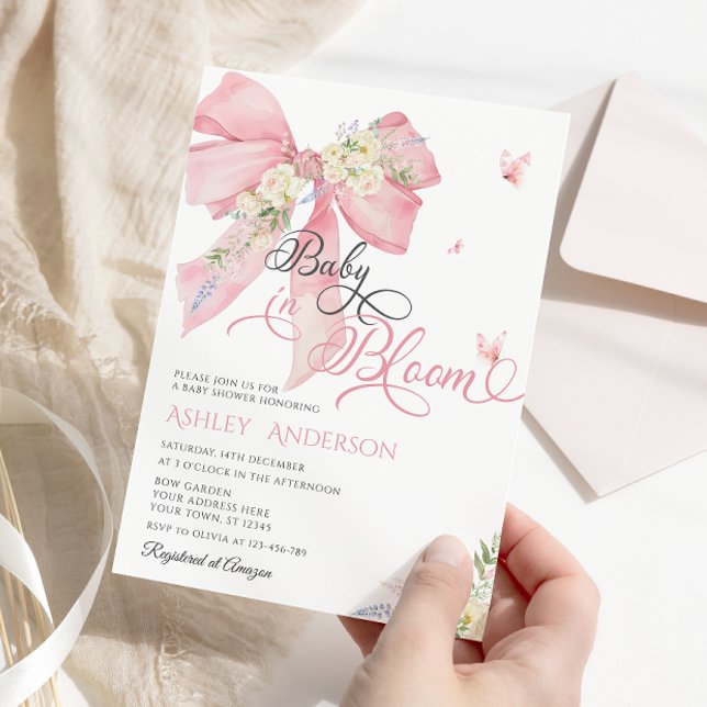 Invitación Baby In Bloom Pink Bow Baby Shower (Subido por el creador)