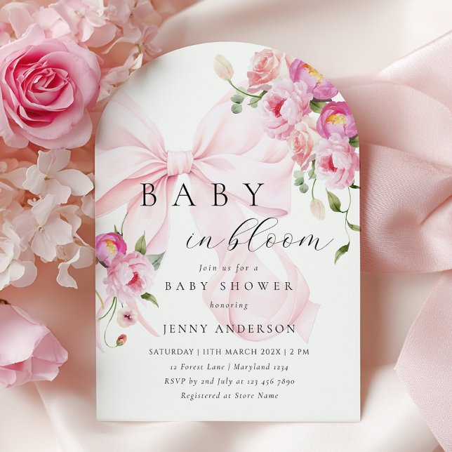 Invitación Baby In Bloom Pink Bow Baby Shower Invitation (Subido por el creador)