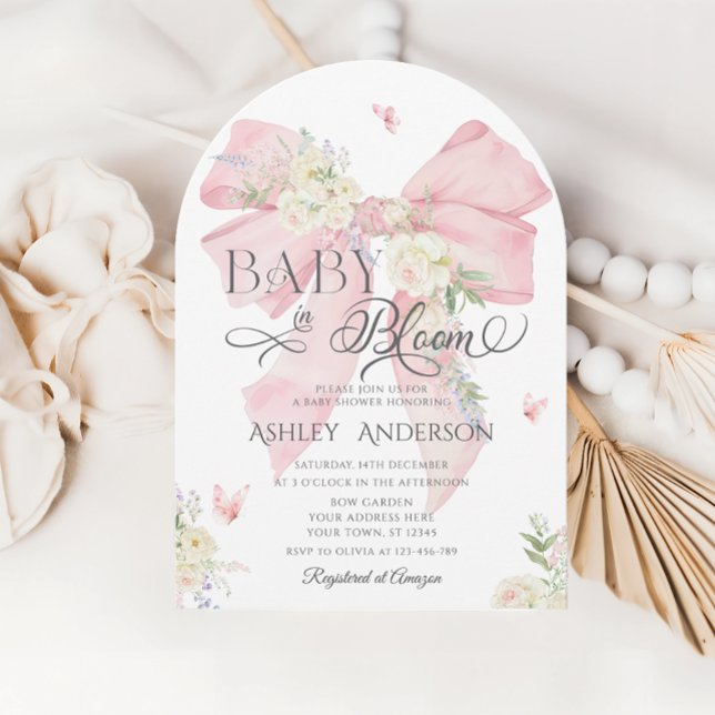 Invitación Baby In Bloom Pink Bow Chica Baby Shower (Subido por el creador)
