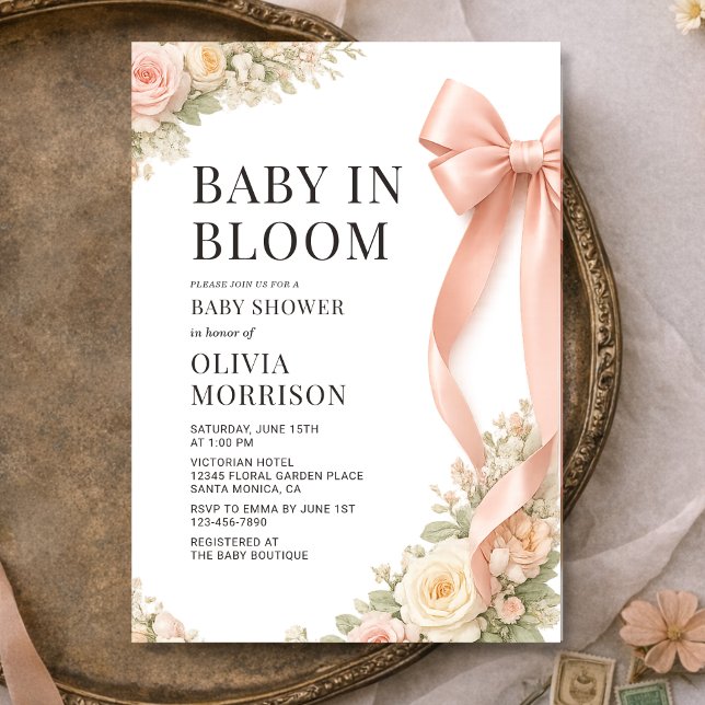 Invitación Baby In Bloom Pink Bow Coquette Baby Shower (Subido por el creador)