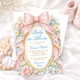 Invitación Baby in Bloom Pink Bow Floral Baby Shower