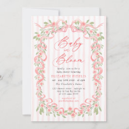 Invitación Baby in Bloom Pink Bow Floral Roses Baby Shower