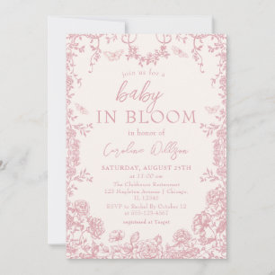 Invitación Baby In Bloom Pink Chinoiserie Baby Shower
