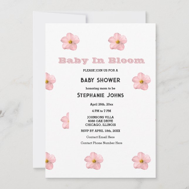 Invitación Baby In Bloom Pink Floral Baby Shower Chica De Mod (Anverso)
