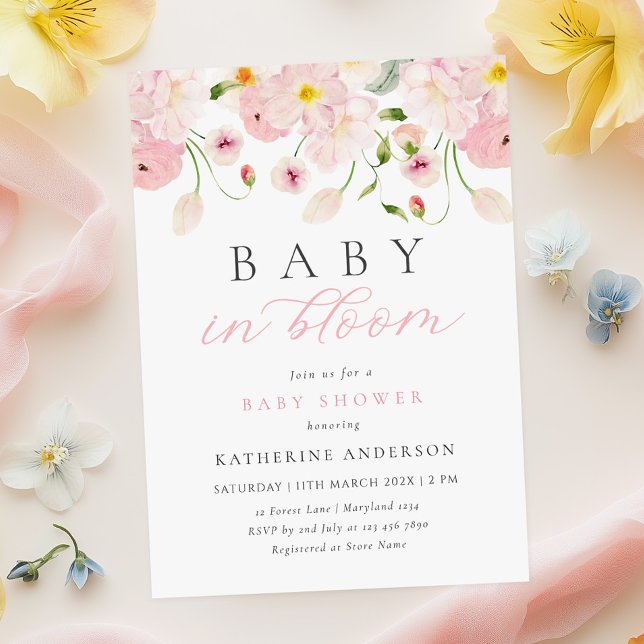 Invitación Baby In Bloom Pink Floral Baby Shower Invitation (Subido por el creador)