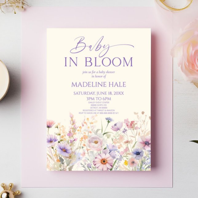 Invitación Baby In Bloom Pink Purple Wildflower Baby Shower (Subido por el creador)