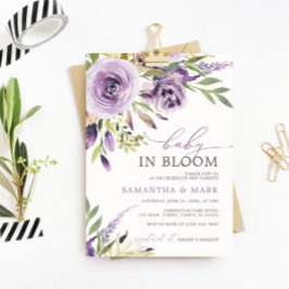 Invitación Baby in Bloom Purple Rose Floral Baby Shower