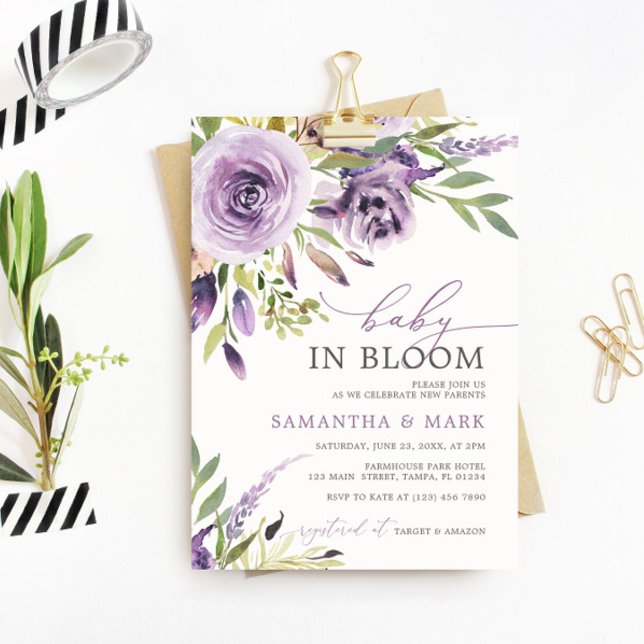 Invitación Baby in Bloom Purple Rose Floral Baby Shower (Subido por el creador)