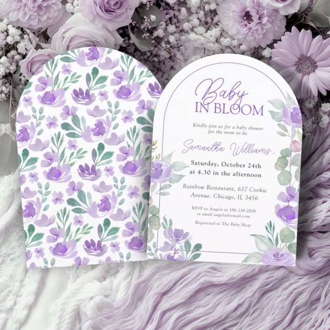 Invitación Baby In Bloom Purple Watercolor Baby Shower (Subido por el creador)