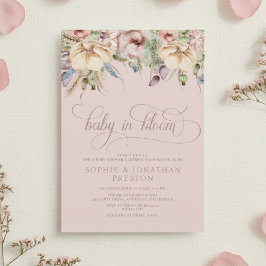 Invitación Baby In Bloom QR Pink Wildflower Baby Shower