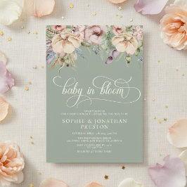 Invitación Baby In Bloom QR Verde Salvia Fiesta de Bebé Flor 