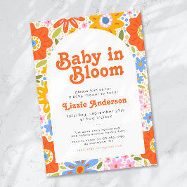 Invitación Baby in Bloom Retro Groovy Wildflowers Baby Shower