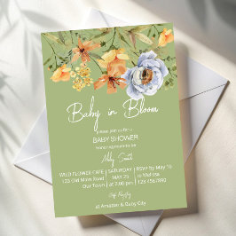 Invitación Baby in bloom sage green baby shower 