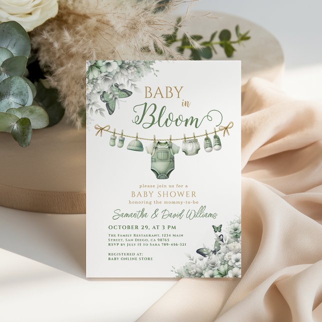 Invitación Baby in Bloom Sage Green Floral Baby Shower (Subido por el creador)