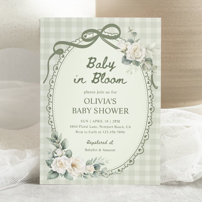 Invitación Baby in Bloom Sage Green Floral Garden Baby Shower (Subido por el creador)