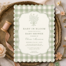 Invitación Baby in Bloom Sage Green Gingham Baby Shower