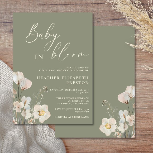 Invitación Baby In Bloom Sage Green Wildflower Baby Shower (Subido por el creador)