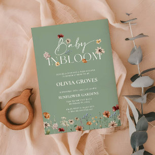 Invitación Baby in Bloom Sage Green Wildflower Baby Shower