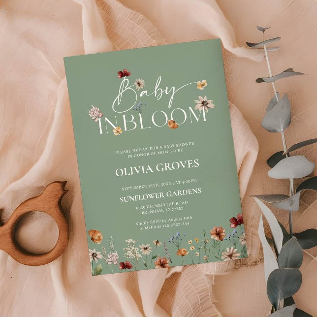 Invitación Baby in Bloom Sage Green Wildflower Baby Shower (Subido por el creador)