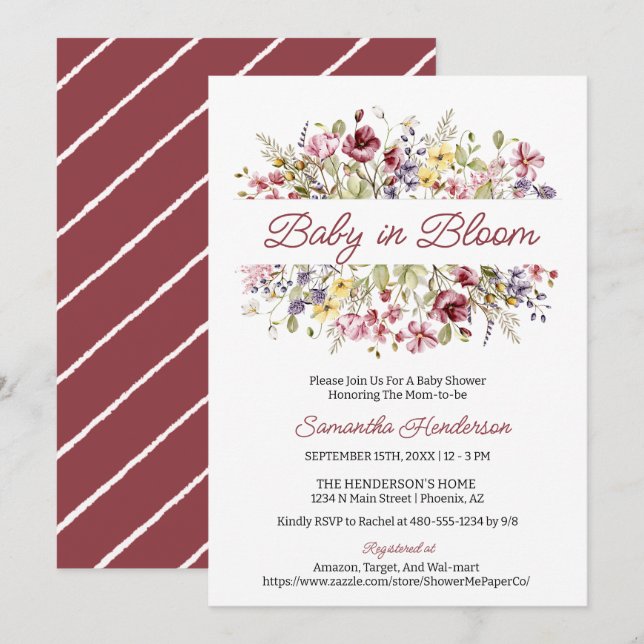Invitación Baby in Bloom Shower Wildflower (Anverso / Reverso)