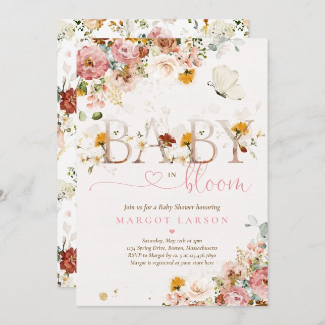Invitación Baby In Bloom Spring Wildflower Baby Shower (Anverso / Reverso)