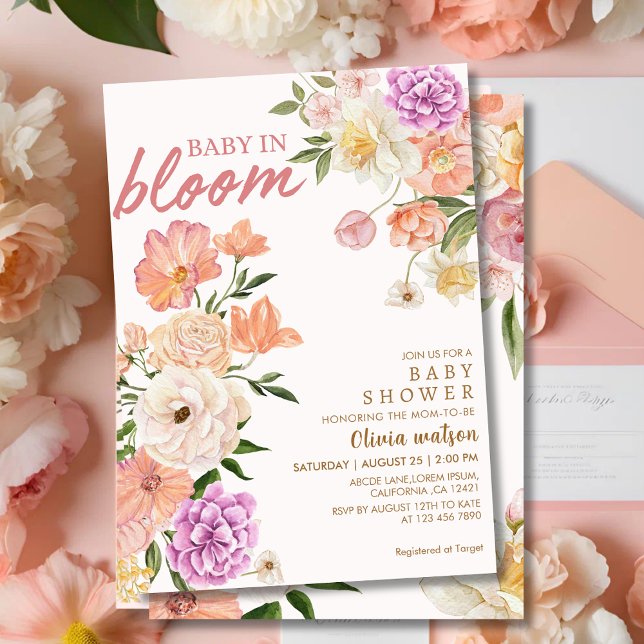 Invitación Baby in bloom watercolor floral baby shower (Subido por el creador)