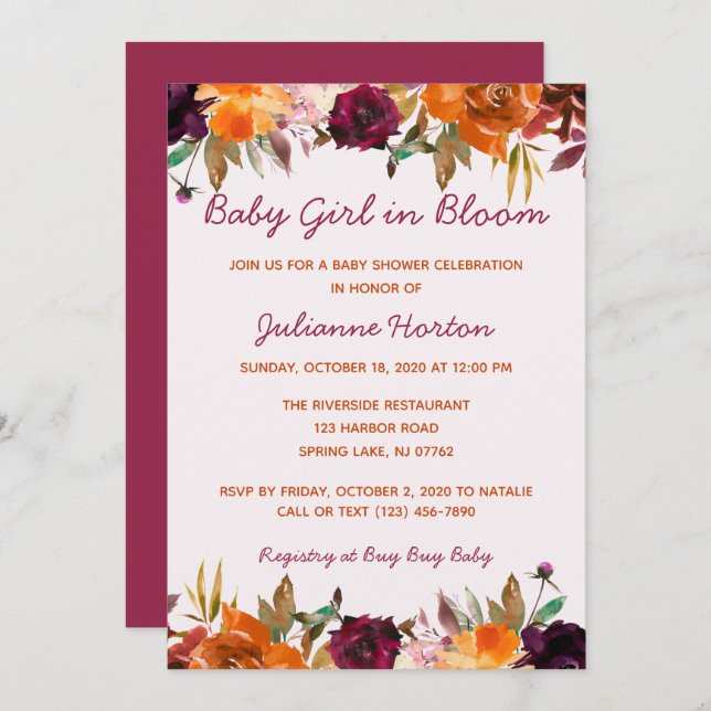 Invitación Baby In Bloom Watercolor Floral Baby Shower (Anverso / Reverso)