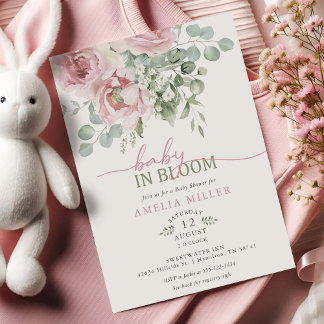 Invitación Baby in Bloom Watercolor Pink Floral Girl Shower 