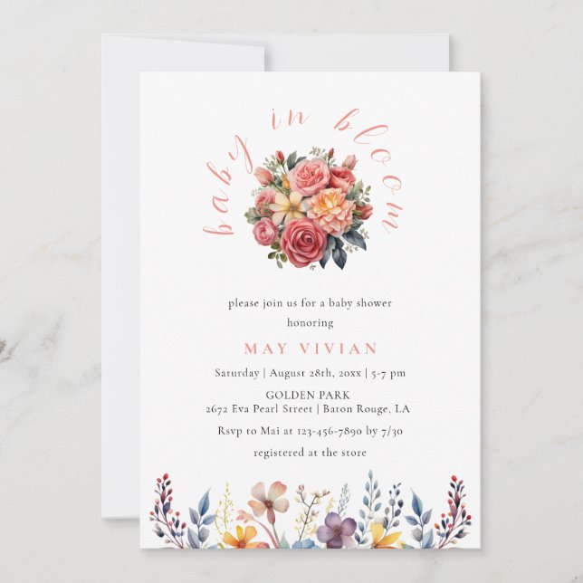 Invitación Baby in Bloom Watercolor Wildflower Baby Shower (Anverso)