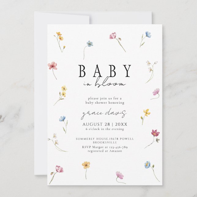 Invitación Baby in bloom Wildflower baby shower (Anverso)