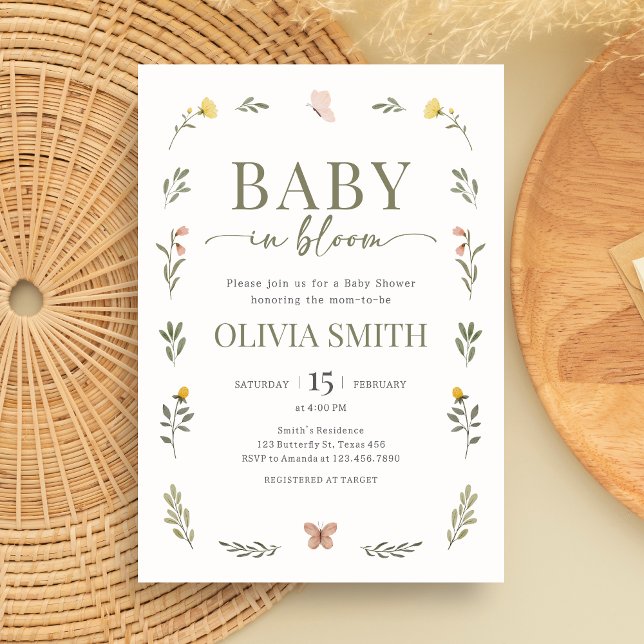 Invitación Baby in Bloom Wildflower Baby Shower (Minimalist Baby in Bloom Baby Shower Invitation)
