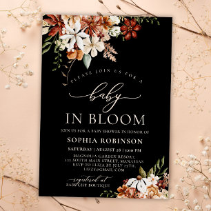 Invitación Baby in Bloom Wildflower Black Baby Shower