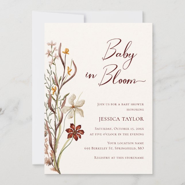 Invitación Baby in Bloom Wildflower Boho Baby Shower (Anverso)