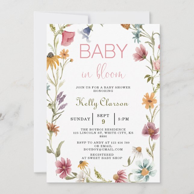 Invitación Baby In Bloom Wildflower Chica Baby Shower (Anverso)