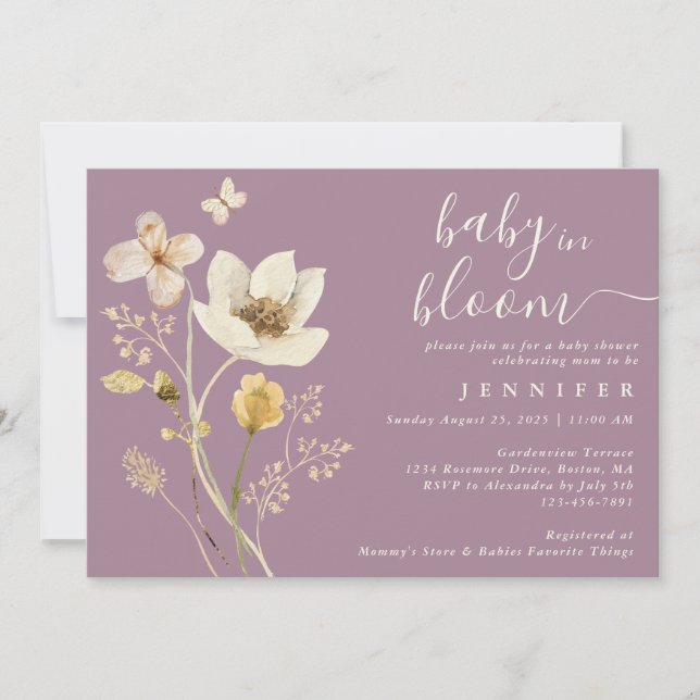 Invitación Baby In Bloom Wildflower Dusty Purple Baby Shower (Anverso)
