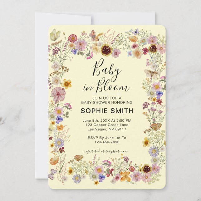 Invitación Baby In Bloom Wildflower Dusty Rosa Baby Shower (Anverso)