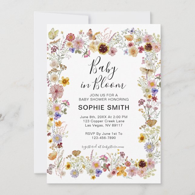 Invitación Baby In Bloom Wildflower Dusty Rosa Baby Shower (Anverso)
