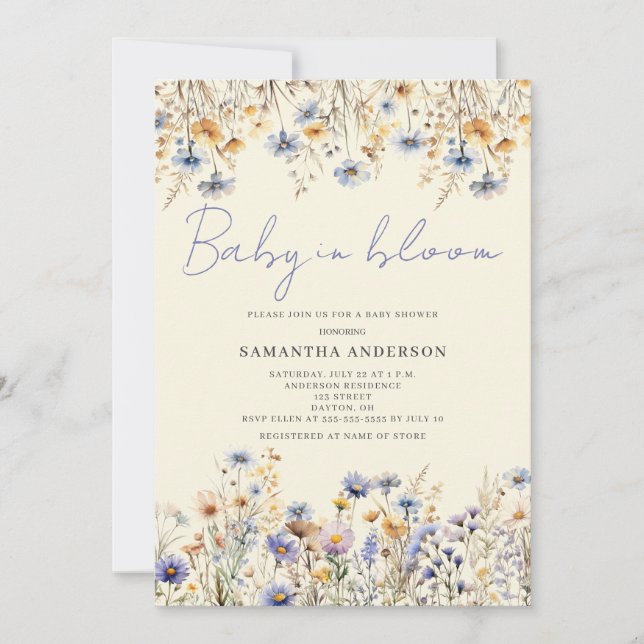 Invitación Baby In Bloom Wildflower Floral Baby Shower (Anverso)