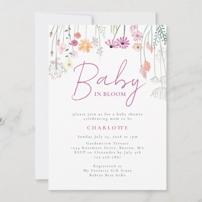 Invitación Baby In Bloom Wildflower Pink Baby Shower (Anverso)