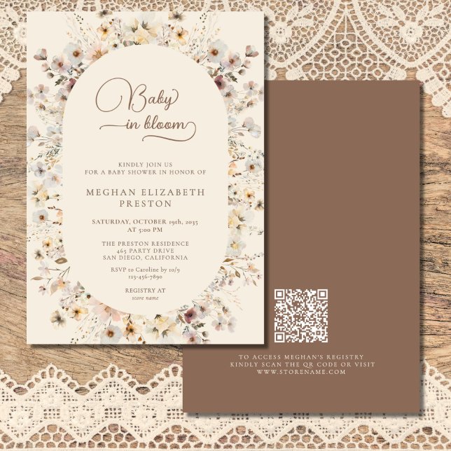 Invitación Baby in Bloom Wildflower QR Code Baby Shower  (Subido por el creador)
