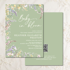 Invitación Baby In Bloom Wildflower Sage Green Baby Shower
