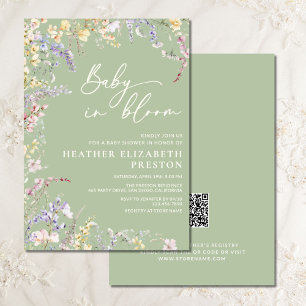Invitación Baby In Bloom Wildflower Sage Green Baby Shower