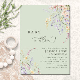 Invitación Baby In Bloom Wildflower Sage Green Baby Shower
