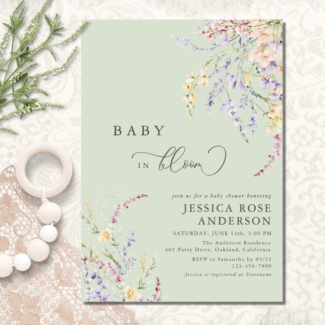Invitación Baby In Bloom Wildflower Sage Green Baby Shower (Subido por el creador)