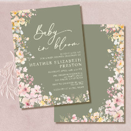 Invitación Baby In Bloom Wildflower Sage Green Baby Shower